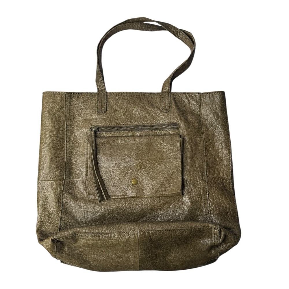 Day & Mood Olive Soft Leather Bag Button Flap & Zipper On Front tote